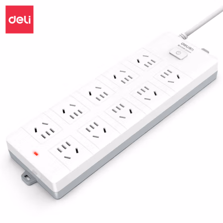 得力18175(03)延长线插座_10组_3米_PE袋装(白)(个)