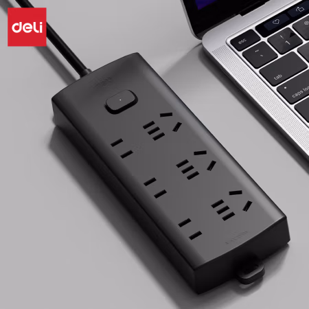 得力LX143(03)黑色延长线插座_3+3_3米_PE袋装(黑)(个)