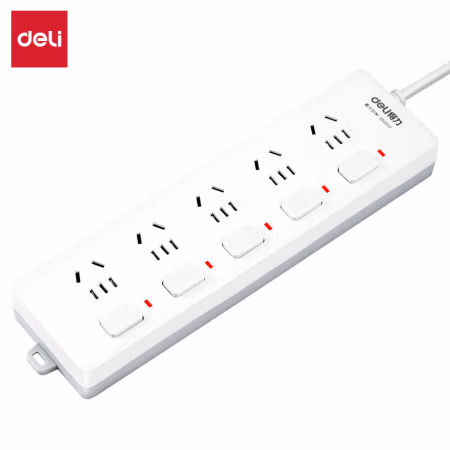 得力18176-03插座_5组_3米_PVC袋装(白)(只)