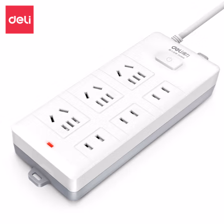 得力18169-03插座_3+3_3米_PVC袋装(白)(只)