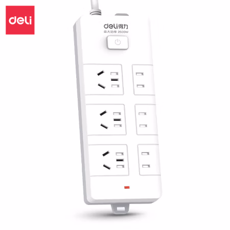 得力18169(1.8)延长线插座_3+3组_1.8米_PE袋装(白)(个)