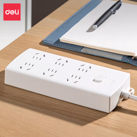 得力LX114(1.8)莹白系列延长线插座_6组_1.8米_PVC袋(白)(个)