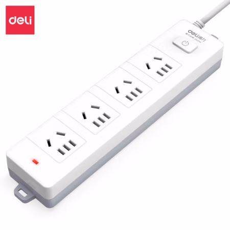 得力18153(03)延长线插座_4组_3米_PE袋装(白)(个)