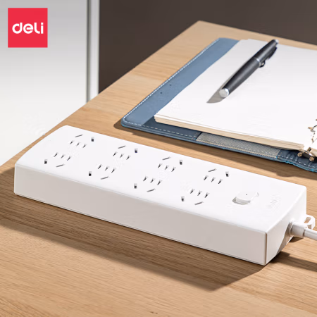 得力LX116(1.8)莹白系列延长线插座_8组_1.8米_PVC袋(白)(个)