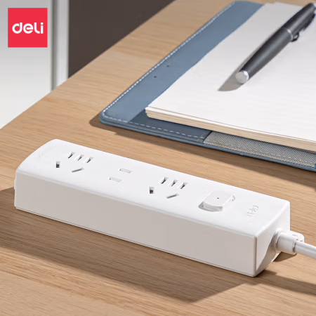 得力LX110(1.8)莹白系列延长线插座_2+1_1.8米_PVC袋(白)(个