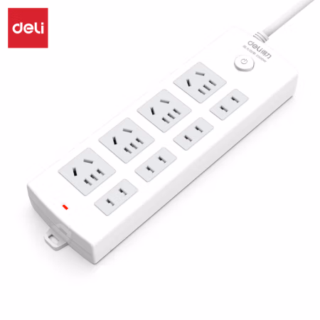 得力18213插座_4+4_3米_PVC袋装(白)(只)