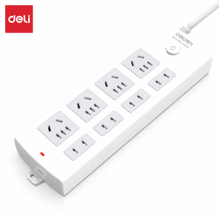 得力18214插座_4+4_5米_PVC袋装(白)(只)