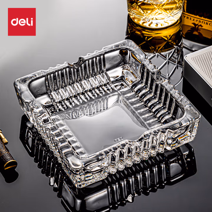 得力9578玻璃烟灰缸(透明)(只)120*120mm