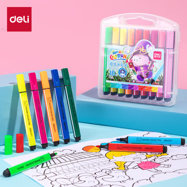 得力70721_18色卡通粗三角杆水彩笔(混)