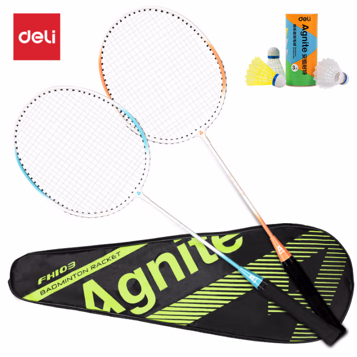 安格耐特FH103深凹槽臻耐磨铁分体羽毛球拍(2支/付 带三球)(橙+蓝)(付)