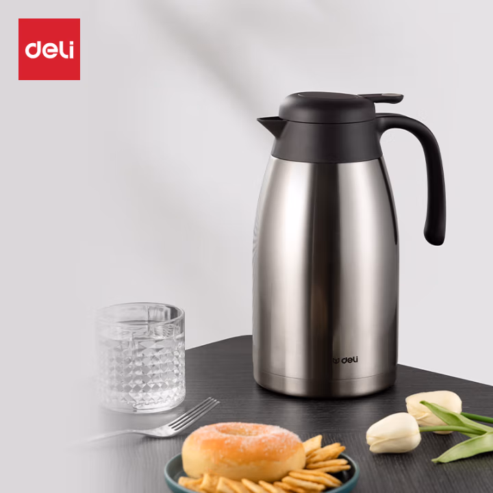 得力17755保温壶(本色)2l不锈钢真空保温