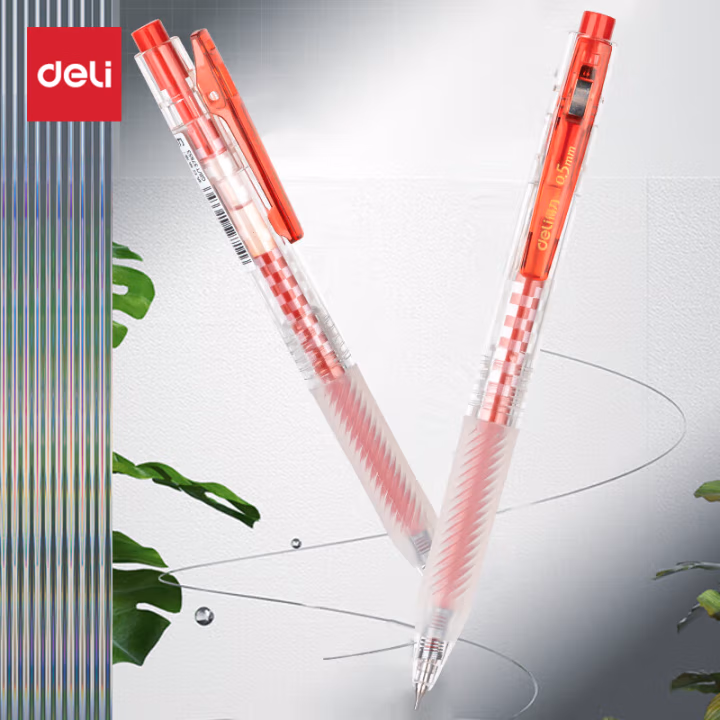 得力S18-B简约臻干净扩容速干按动中性笔0.5mm尖锥头(红)(支)