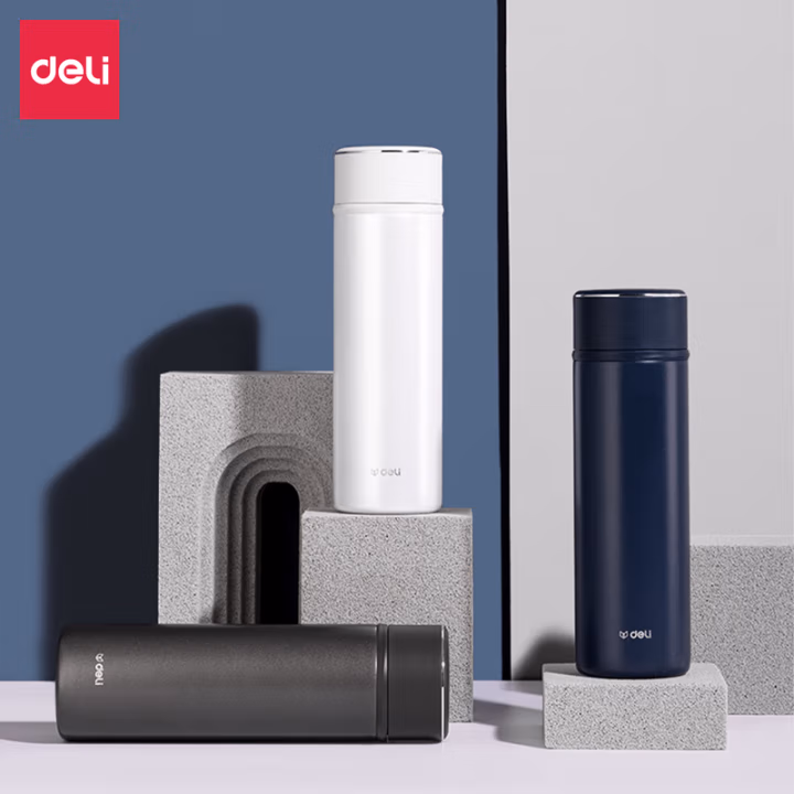 得力LL601-BGY商务保温杯（500ml）(灰)(个)