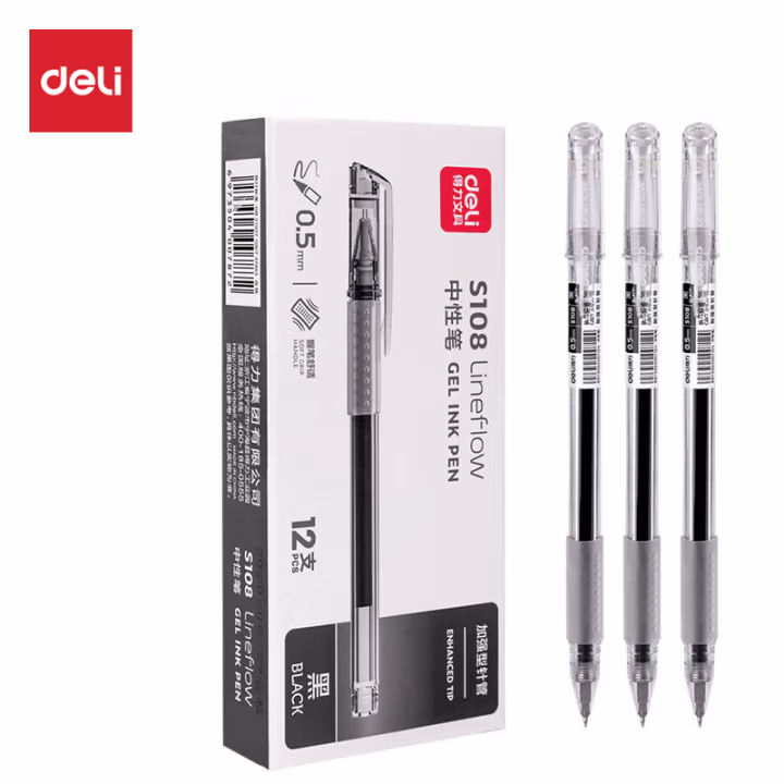 得力 S108 办公中性笔0.5mmST笔头(黑)(12支/盒)