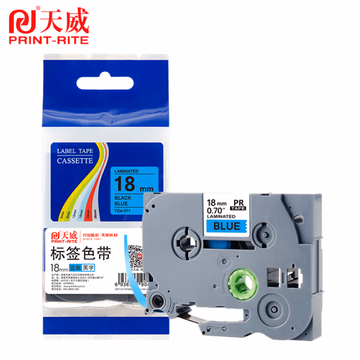 天威适用于BRO-TZw541-蓝底黑字18mm*8m-标准覆膜-标签色带
