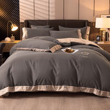 伊伊爱 TJ0HJC2101084 /220*240cm吉赛尔系列 全棉磨毛纯色绣花四件套 (计价单位：套) 优雅紫-太空灰