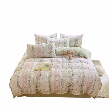 纺语柔 F1006 1.5m床 纯棉印花田园系列 被套200*230cm 床单230*245cm 枕套48*74cm*2 床单被罩枕套四件套 (计价单位：套) 粉藤蔓