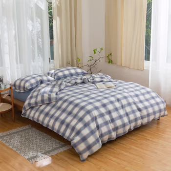 伊伊爱 TJ0SXM2201848L 150*200cm 全棉水洗棉单人床六件套 床上套件 (计价单位：套) 渐变蓝格