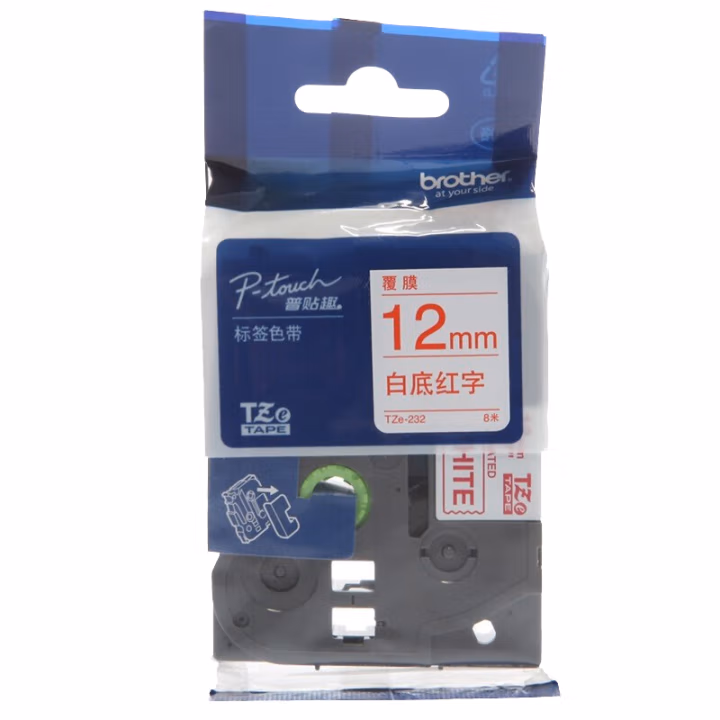 兄弟(brother) TZe-232 12mm 标签打印机色带 (计价单位：盒) 白底红字