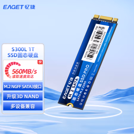 忆捷（EAGET） S300L 1TB M.2接口 NGFF协议 固态硬盘 (计价单位：个) 蓝色
