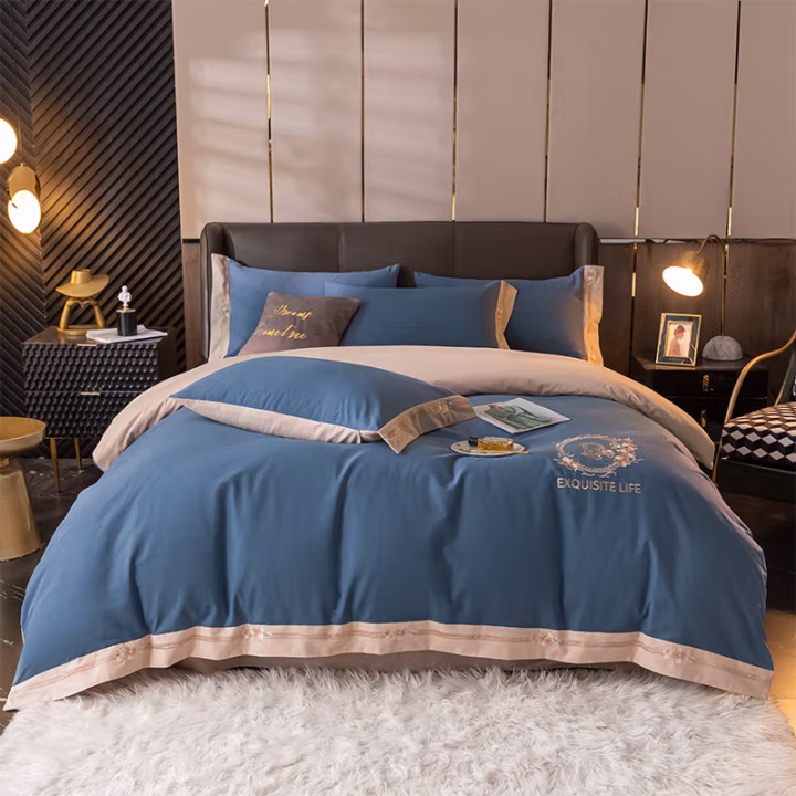 弗切尔珀榕 FHJC220583 200*230cm 纯色磨毛绣花暗香疏影系列四件套 (计价单位：套) 风暴蓝拼耀砂金