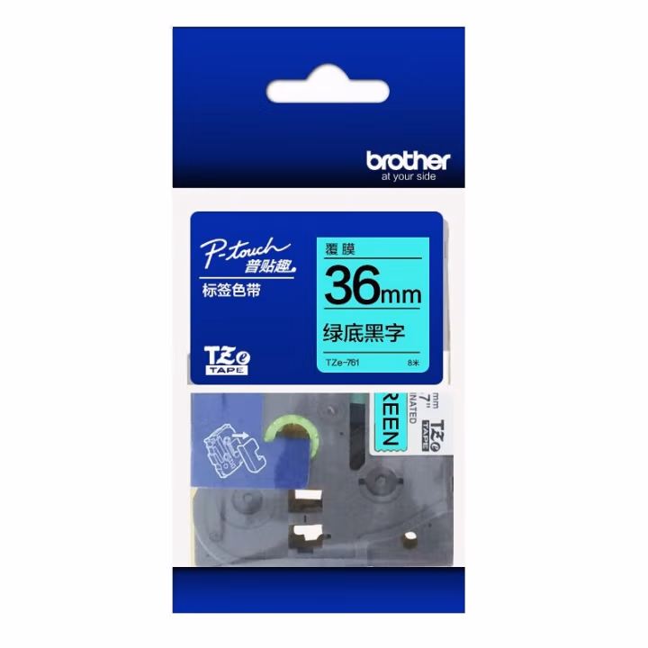 兄弟(brother) TZE-761 36mm 标签打印机色带 (计价单位：个) 绿底黑字