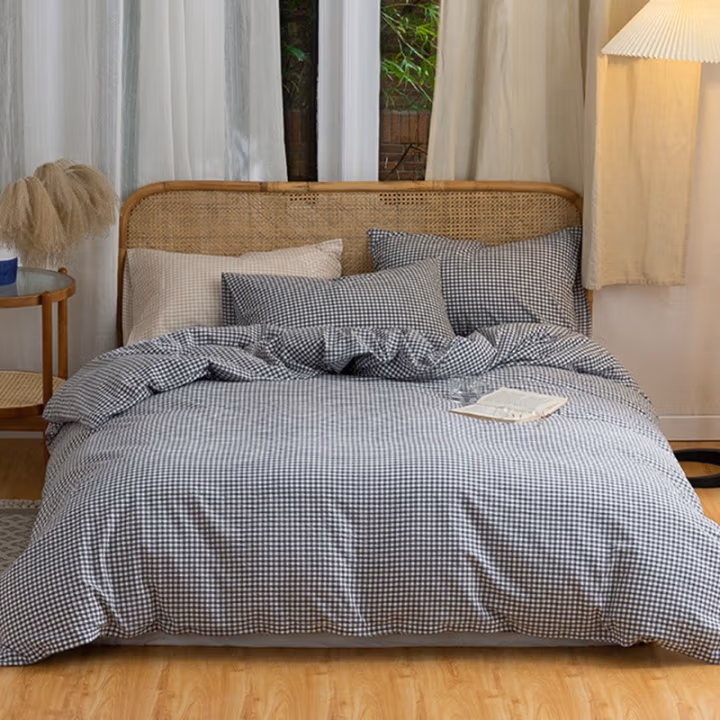 婵思 TJGSXM2000543 220*240cm 水洗棉纯棉格子 床上四件套 (计价单位：套) 蓝白小格