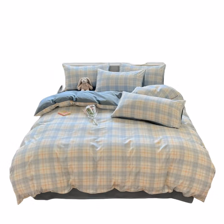 纺语柔 F1077 三件套 床上套件 (计价单位：套) 蓝白小格