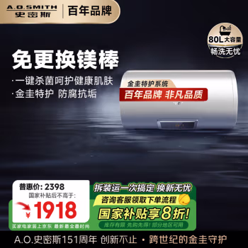 史密斯(A.O.SMITH) E80VC0  80L 一级能效 电热水器 (计价单位：台) 白色