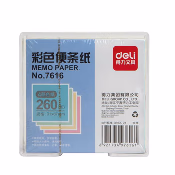 得力(deli) 7616 91*87mm 300张/盒 便条纸(带盒) (计价单位：盒) 四色