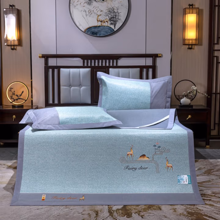 伊伊爱 XZ0AN02200006 /180*200cm艾草玻尼凉席藤席三件套 凉席 (计价单位：件) 一鹿有你-蓝