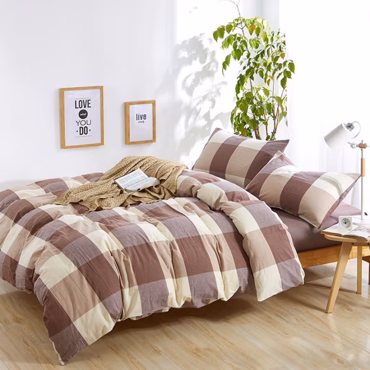 伊伊爱 TA1900030 160*210cm 棕色大格 水洗棉床上用品 四件套 (计价单位：套) 棕色大格