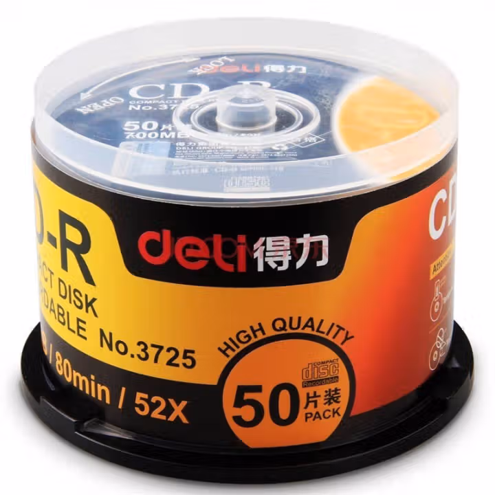 得力(deli) 银3725-CD-R刻录光盘 光盘 50.00 张/筒 (计价单位：筒) 银色