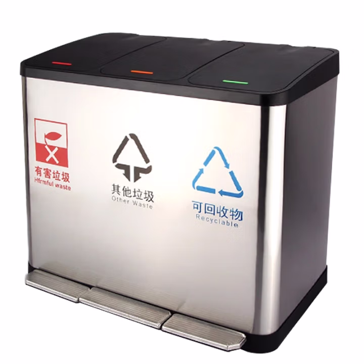 科力邦(Kelibang) KB1081 0.4mm410无指纹不锈钢+ABS+PP塑料  三桶45L 垃圾桶 (计价单位：个) 不锈钢色