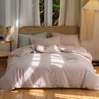 婵思 TJGSXM2000540 200*230cm 水洗棉纯棉条纹 床上四件套 (计价单位：套) 粉白细条纹