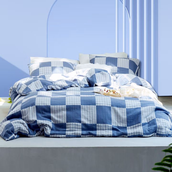 伊伊爱 TJ0SZ02201458 /220*240cm 双层纱水洗棉四件套 (计价单位：套) 浅蓝格