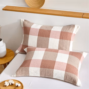 婵思 TJ0BH02101313 52*80cm*2 复古大格 枕巾 对装 1.00 件/对 (计价单位：对) 豆沙