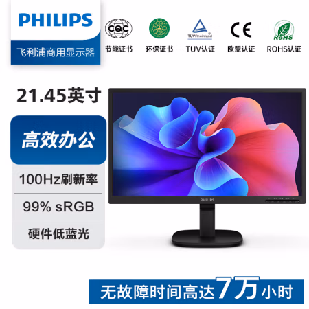 飞利浦(Philips) 22B2N2100L  21.45英寸 硬件防蓝光 电脑显示器 (计价单位：台) 黑色