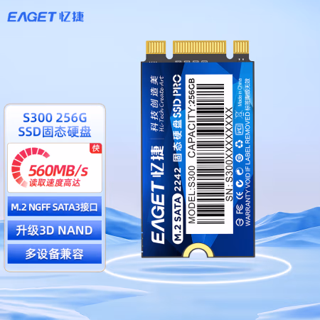 忆捷（EAGET） S300-256G M.2接口NGFF协议2242 SSD固态硬盘 (计价单位：个) 蓝色