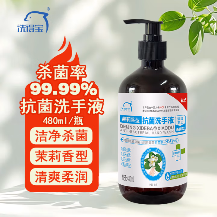 洗得宝 480ml/瓶 茉莉花香抗菌水洗洗手液 抗菌洗手液 (计价单位：瓶) 棕