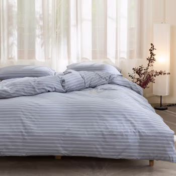 伊伊爱 CMTJ-9SXM-001 /220*240cm 四件套简约水洗棉床单款 (计价单位：套) 蓝灰条纹
