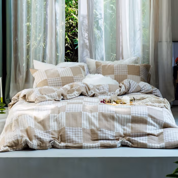 伊伊爱 TJ0SZ02201459 /200*230cm 双层纱水洗棉四件套 (计价单位：套) 浅咖格