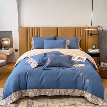 伊伊爱 TJ0HJC2201726L /220*240cm 迷蝶梦磨毛绣花四件套 (计价单位：套) 风暴蓝拼耀砂金