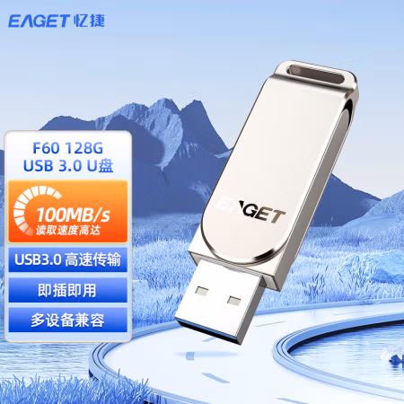 忆捷（EAGET） F60-256G USB3.0 接口高速全金属360度旋转 U盘 (计价单位：个) 珍珠镍