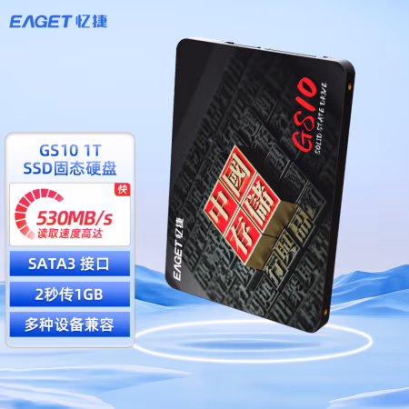 忆捷（EAGET） GS10-1TB SATA3.0接口长江存储晶圆 国产TLC颗粒 SSD固态硬盘 (计价单位：个) 黑色