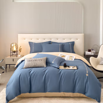 伊伊爱 TJ0NH02201789L 150*200cm 山茶花长绒棉刺绣双拼三件套 床上套件 (计价单位：套) 山茶花-宾利蓝