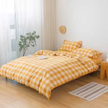 婵思 TJ0SZ02201593 220*240cm 圣诞系列 水洗棉 格子四件套 (计价单位：套) 圣诞黄格