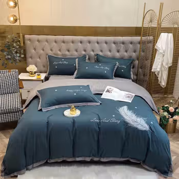 安居先森 D1616 埃及长绒棉大版绣双人床四件套活性印染 (计价单位：套) 绿色