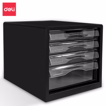 得力(deli) 9774 四层 透明抽屉 桌面文件柜 (计价单位：个) 黑色