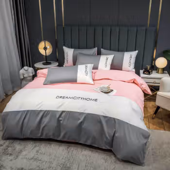 安居先森 D1601三件套 色拼高支高密全棉贡缎单人床三件套活性印染 (计价单位：套) 粉色